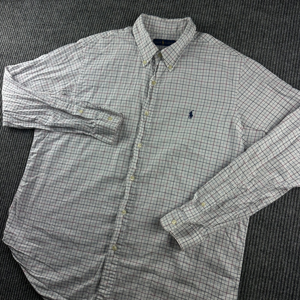 Ralph Lauren Mens XL Tattersall Check Button Down Shirt White Navy Burgundy 3306